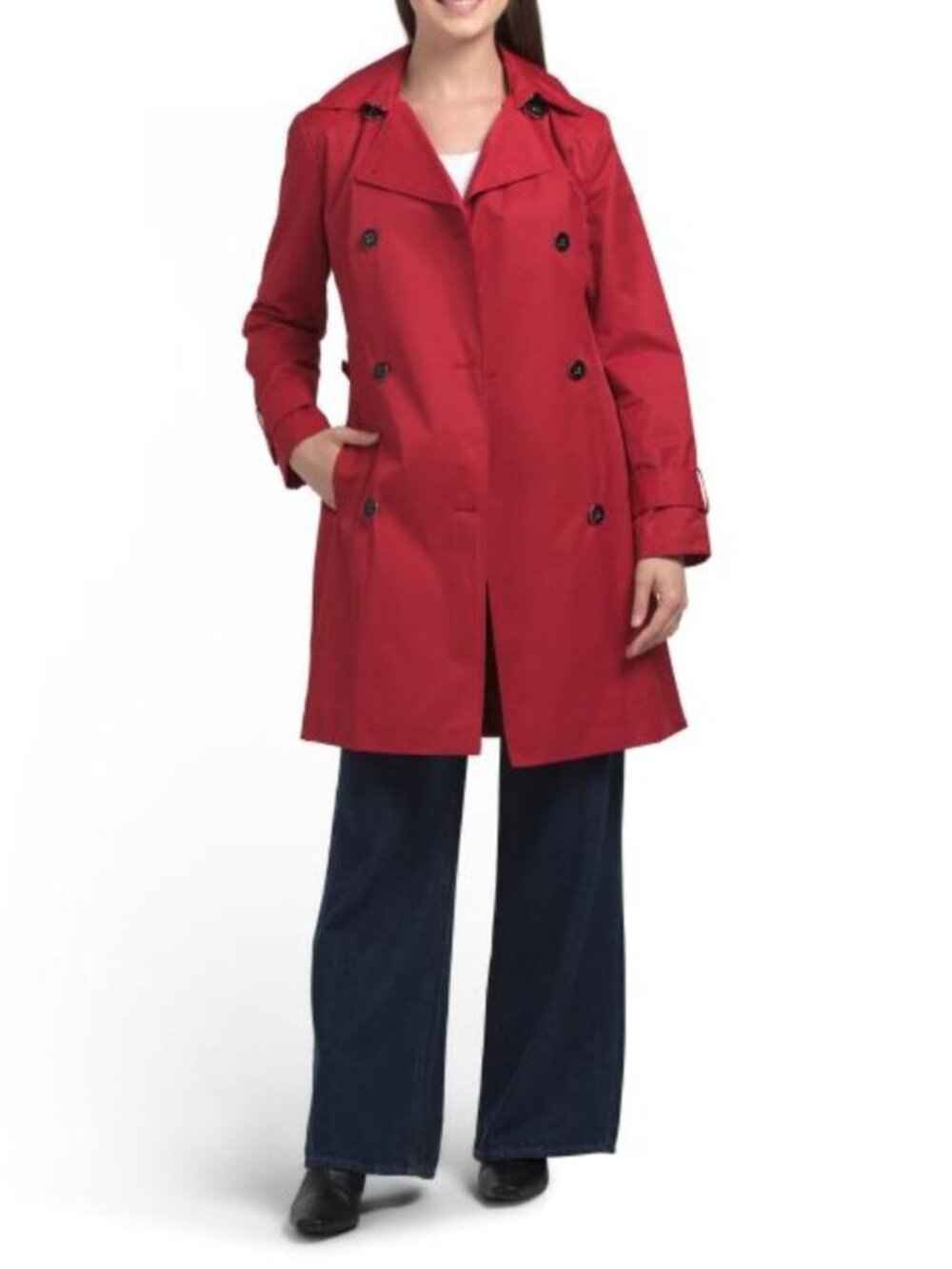 COLE HAAN Cotton Blend Rain Double Breasted Trench Coat